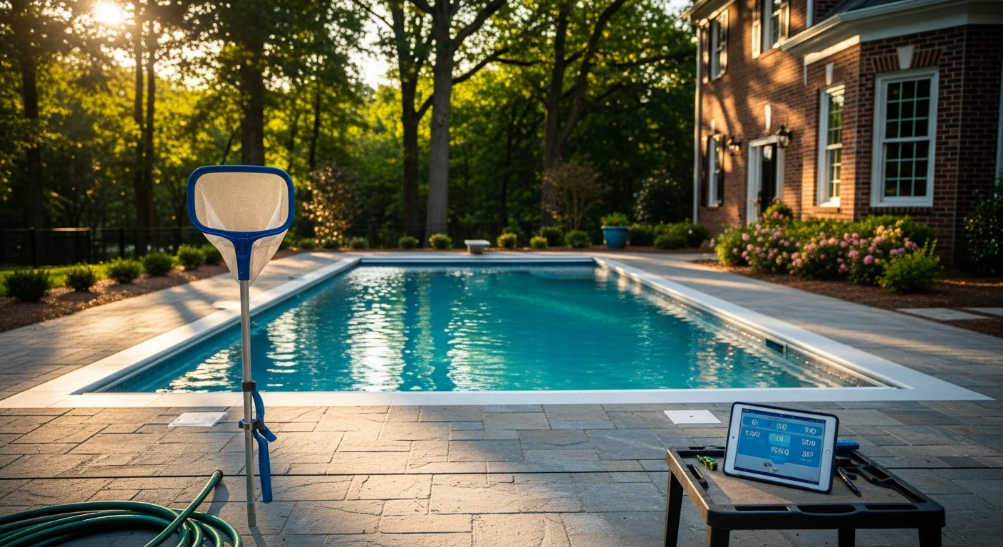 Custom residential swimming pool with surrounding patio